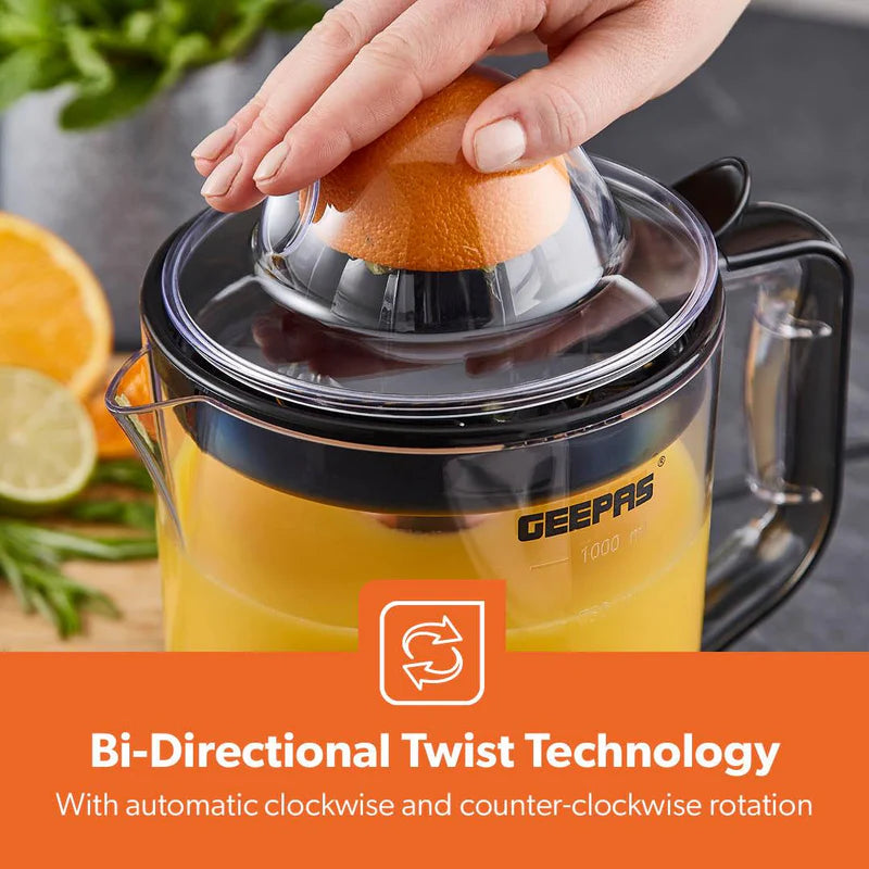 Geepas GCJ9900 Citrus Juicer | 1.0L Large Capacity | Two-Way Rotation for Maximum Extraction | Durable Copper Motor | 25W Power | Easy to Clean |  2 Years Warranty