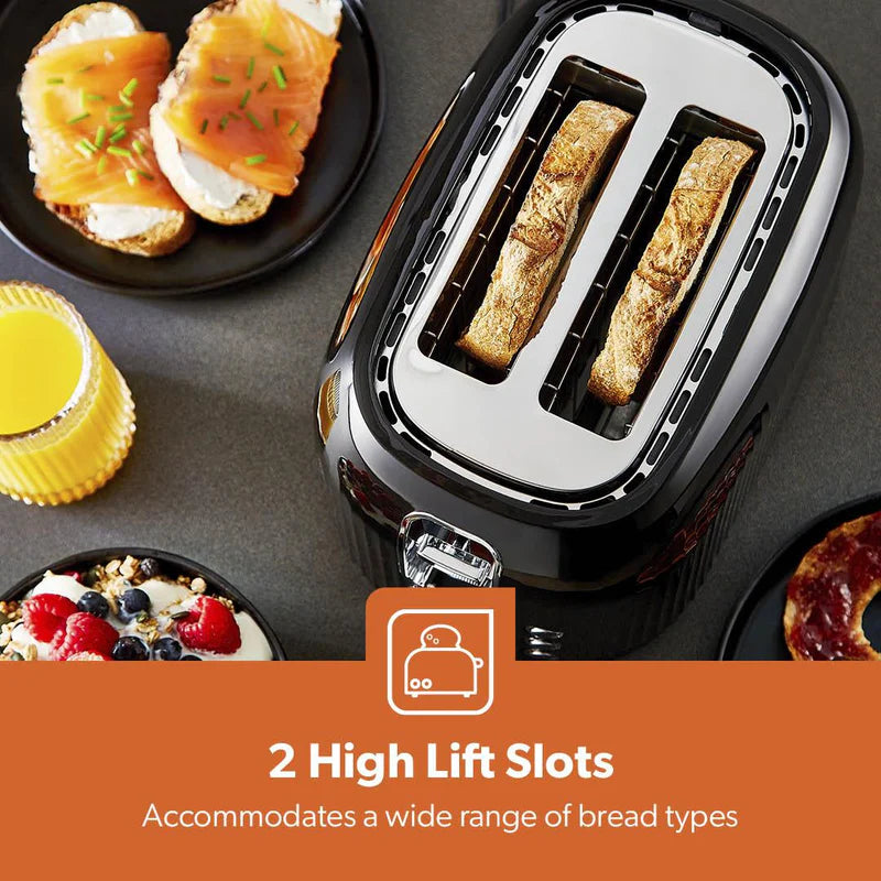 Geepas Fluted Bread Toaster GBT36558UK-BK – 2 Slice, 6 Browning Levels, Removable Crumb Tray, Defrost & Reheat, Ideal for All Bread Types, 2-Year Warranty, Black