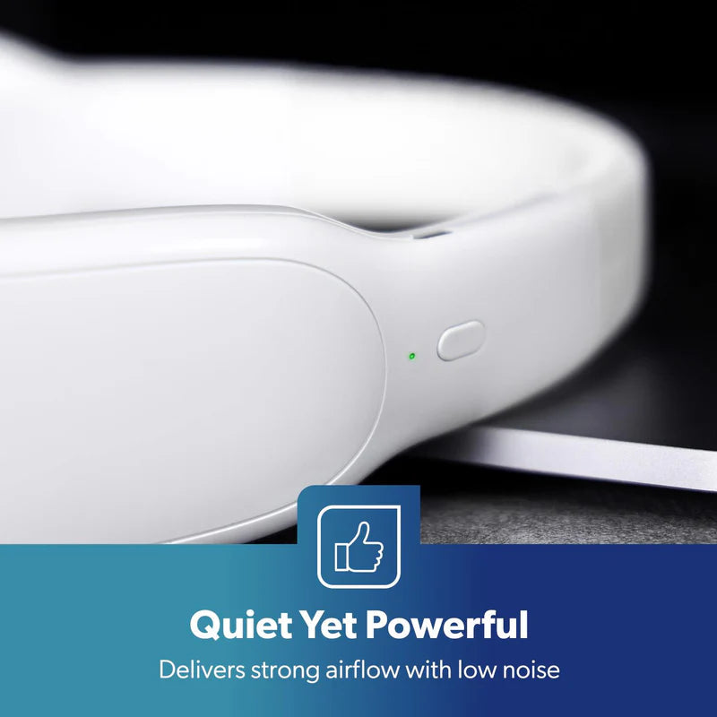 Geepas Portable Neck Fan- GF21228/ 6 Hours Long Working Time, 3 Speed Levels/ Lightweight, for Indoor and Outdoor Use/ Silent, Safe and Secure/ White, 2 Years Warranty