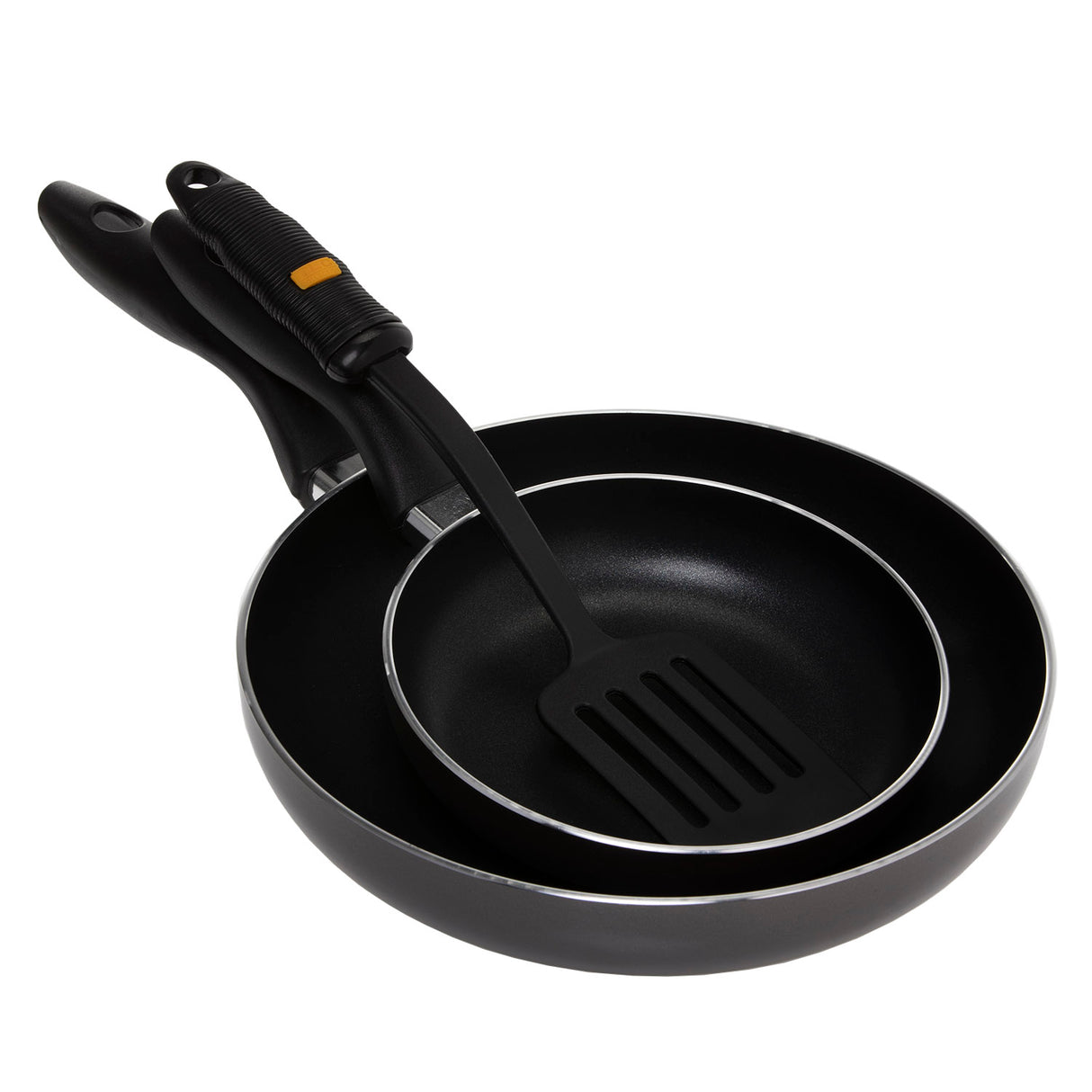 Royalford RF4126FP Frying Pan Deluxe Value Set - Portable Non-stick Coating with Cool Touch Handle | Dishwasher Safe | Twin Fry Pan Set, 18 cm, 26 cm, Turner Included, Fry Pan Set