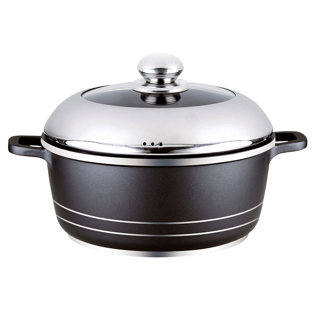 Royalford Die-cast Aluminium 36 cm Casserole with Glass Lid - Saucepan with Durable Non-Stick Coating - Stock Pot with Glass Lid & Heat-Resistant Handles - Cookware Casserole Pan