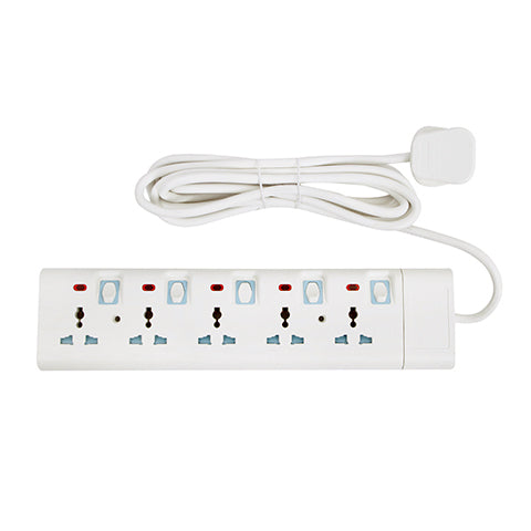 Geepas 5 Way Extension Socket 13A | 4 Power Switches with LED Indicators, 3m Extra Long Cord, Overcurrent Protection, Ideal for Home, Office & Electronic Devices