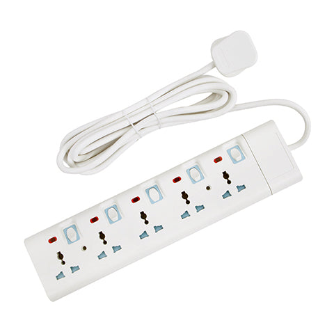 Geepas 5 Way Extension Socket 13A | 4 Power Switches with LED Indicators, 3m Extra Long Cord, Overcurrent Protection, Ideal for Home, Office & Electronic Devices