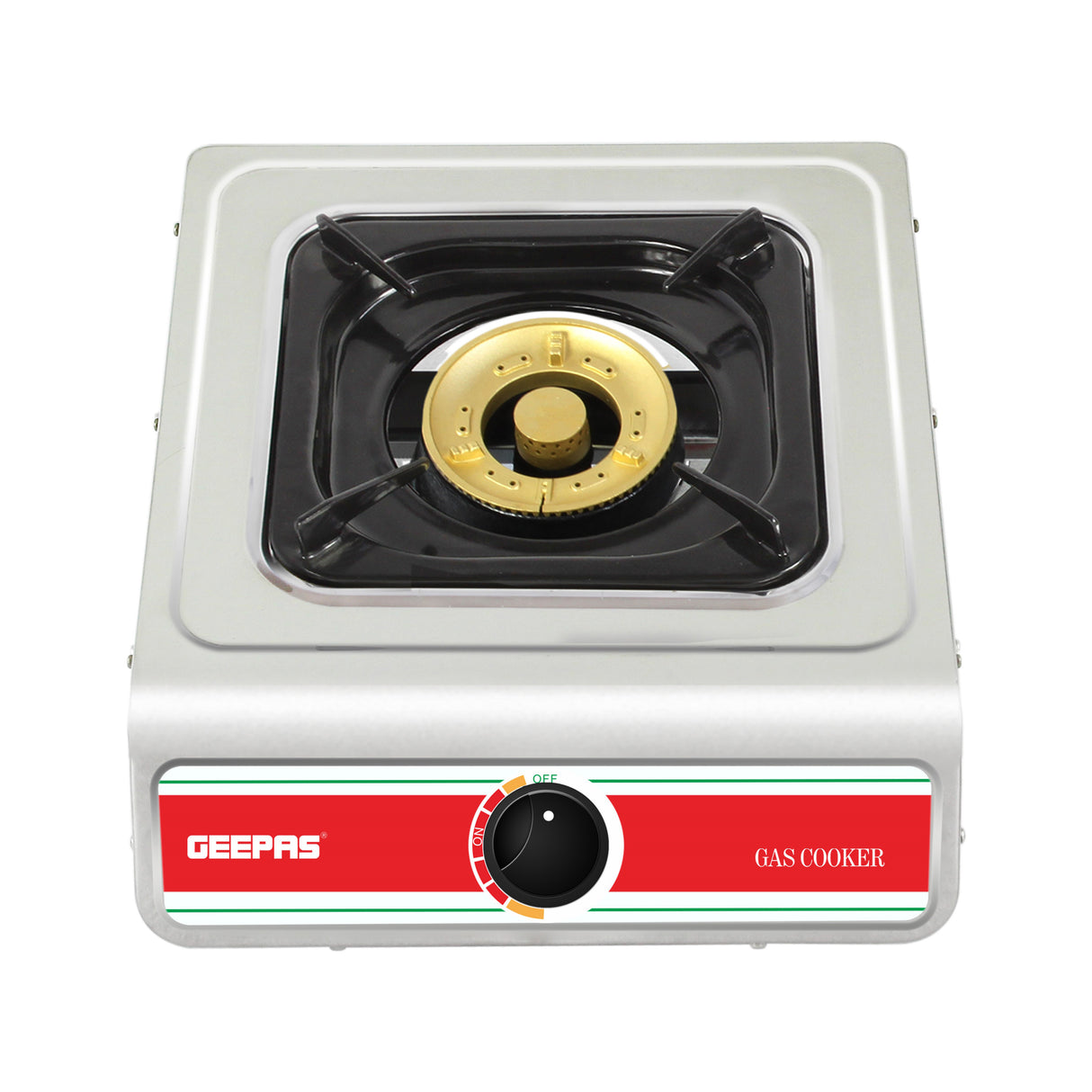 Geepas GK681 Stainless Steel Gas Cooker | Single Burner Stove with Large Twin Tube Burner | Auto Ignition System| Fuel Efficient Cast Iron Burner|  2 Years Warranty