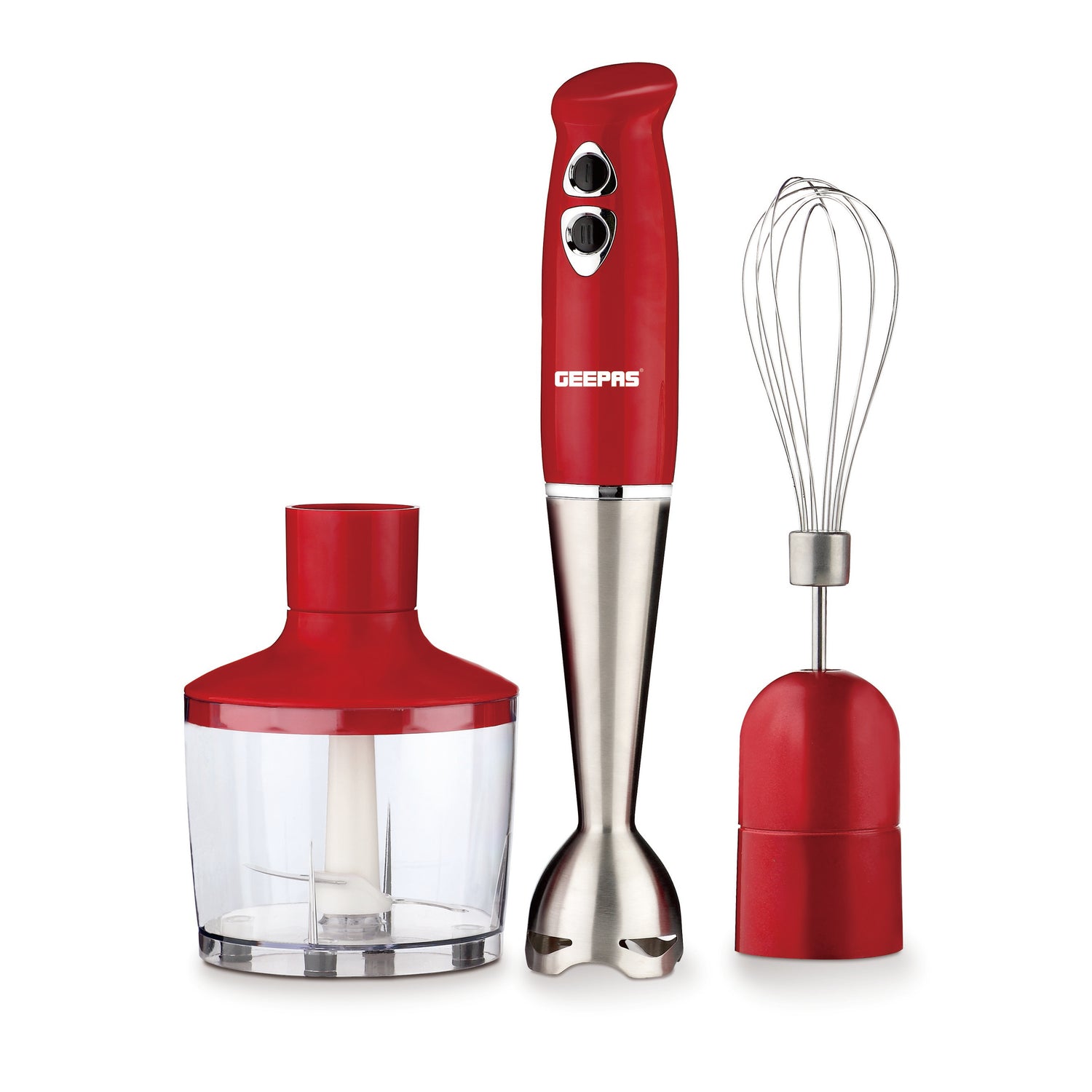 Geepas GHB43018UK Hand Blender | 400W DC Motor | 2 Speed Control| Stainless Steel Stick| 860ml Chopper  & Egg Whisk |  Durable & Easy to Clean|  2 Years Warranty