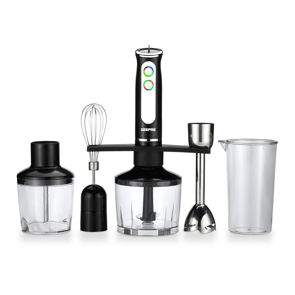 Geepas Hand Blender GHB6137 | 600W| 2 Speeds & 8 Variable Speed Settings| Detachable Stainless Steel Stick & Blade| LED Light Indicator| Chopper, Whisk & Grinder