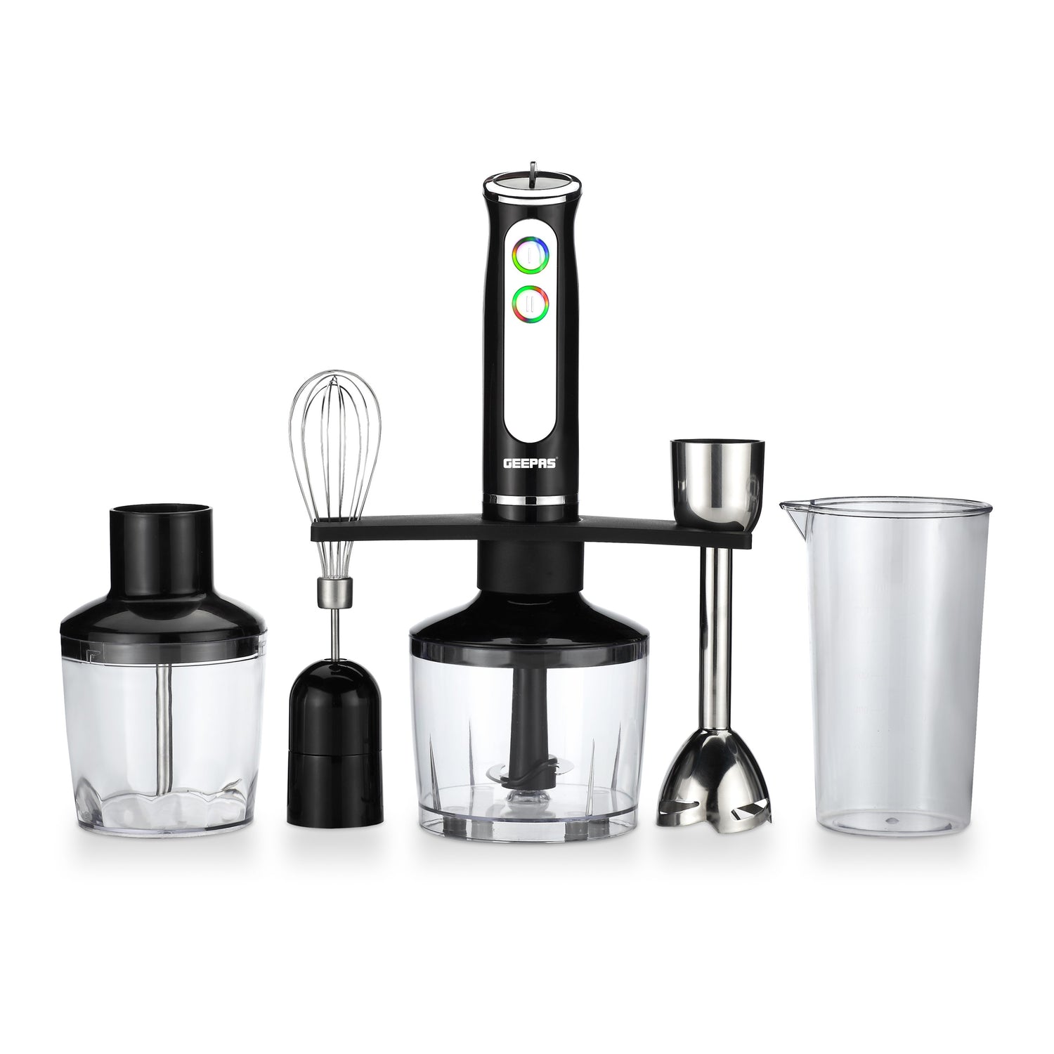 Geepas Hand Blender GHB6137 | 600W| 2 Speeds & 8 Variable Speed Settings| Detachable Stainless Steel Stick & Blade| LED Light Indicator| Chopper, Whisk & Grinder