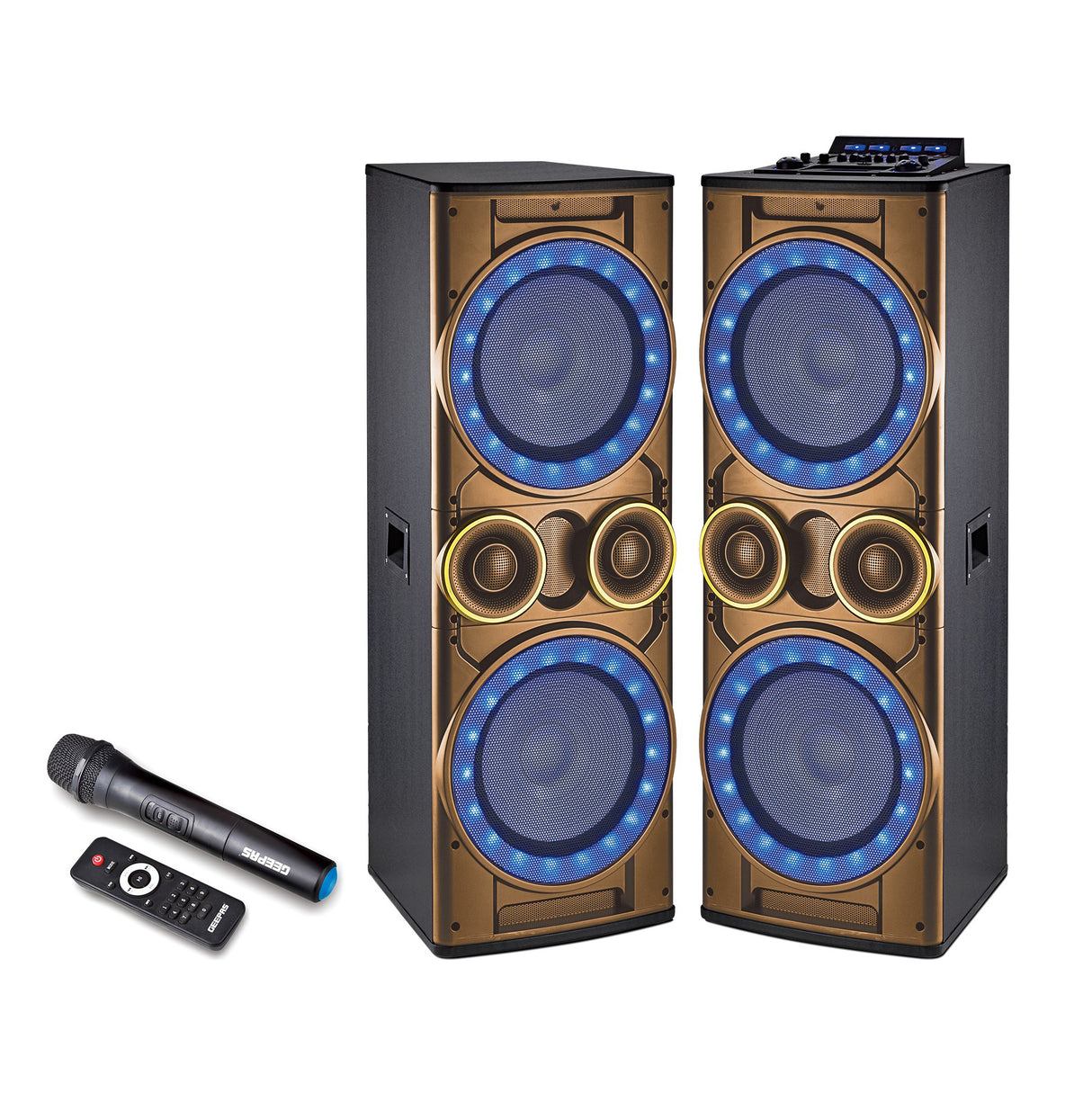 Geepas 2.0 Channel Professional Speaker-Wireless Microphones, GMS8518 6 Band Graphic Equalizer Bluetooth | Portable Speaker |Trolley Handle, USB & Auxiliary Inputs