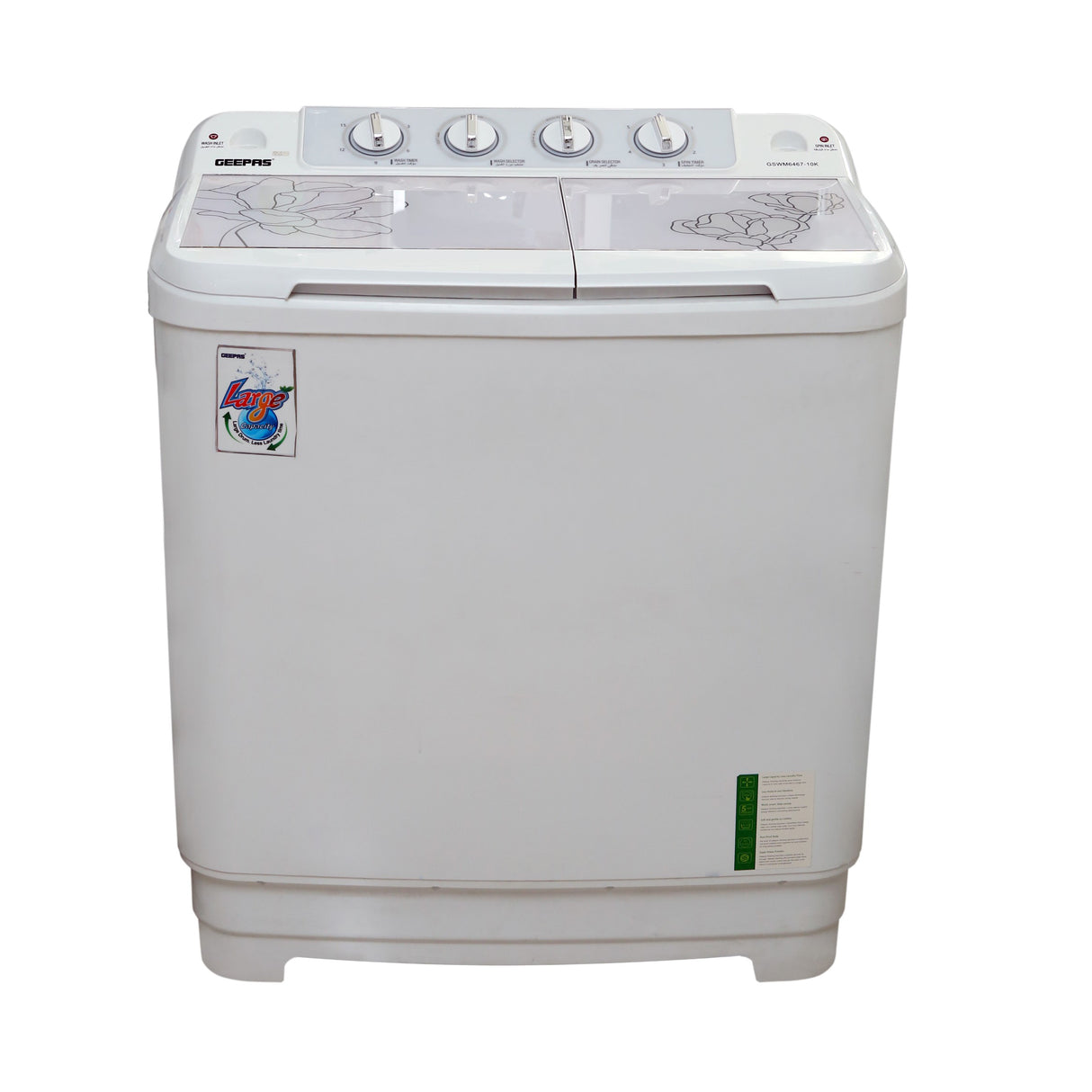 Geepas GSWM6467 Semi Automatic Washing Machine  | 9.2Kg Large Capacity | Tempered Glass Cover | Low Noise Motor | High Back Control Panel & 610W Power Efficiency