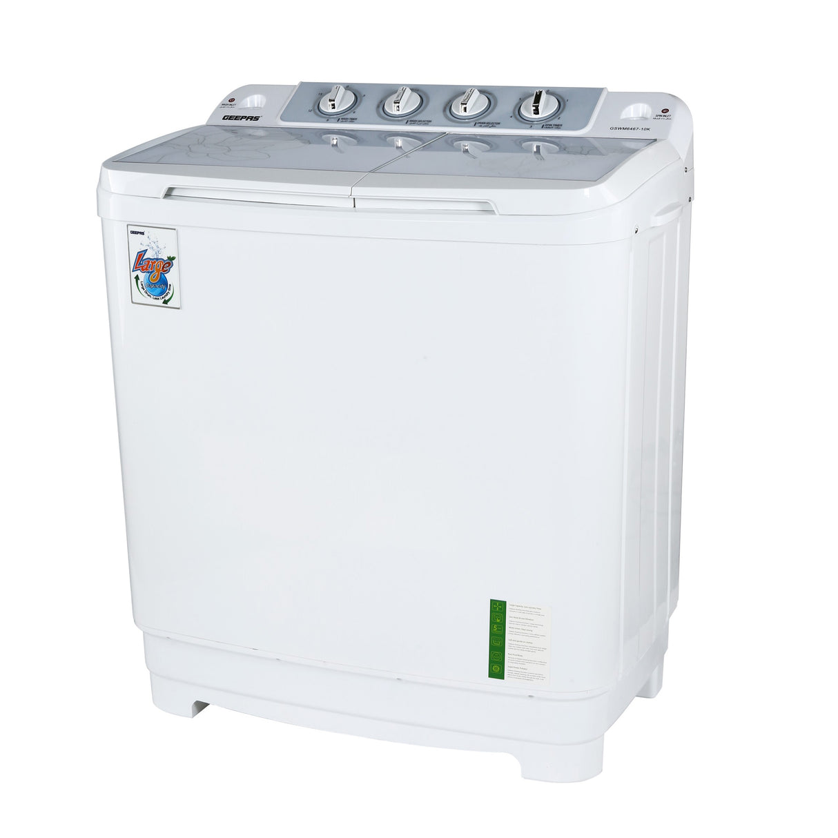 Geepas GSWM6467 Semi Automatic Washing Machine  | 9.2Kg Large Capacity | Tempered Glass Cover | Low Noise Motor | High Back Control Panel & 610W Power Efficiency