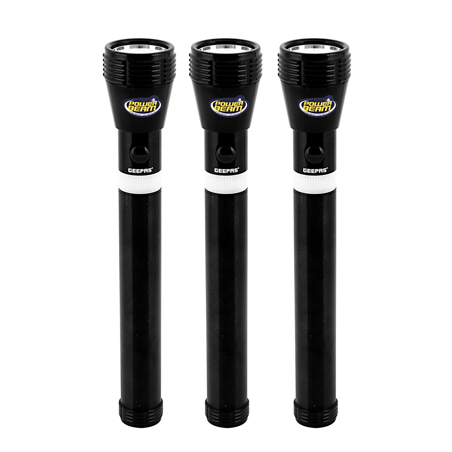 Geepas 3 IN 1 Family Pack Rechargeable Led Flashlight - Hyper Bright White 2000 Meters Range Portable Torch High Beam LED Flashlight| Water Proof Pocket Flashlight with Charger & battery