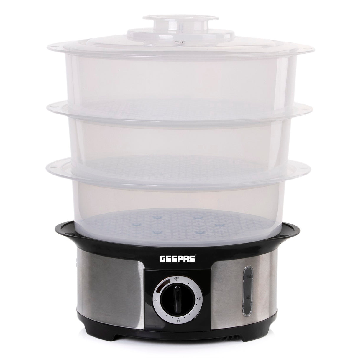 Geepas GFS63025UK Food Steamer 12L Capacity - 3 Tiers | 75 Minutes Timer | Stainless Steel Housing | Makes Healthy Food, Meat, Fish & Steam | 2 Year Warranty