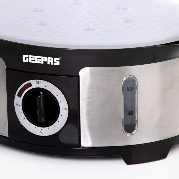 Geepas GFS63025UK Food Steamer 12L Capacity - 3 Tiers | 75 Minutes Timer | Stainless Steel Housing | Makes Healthy Food, Meat, Fish & Steam | 2 Year Warranty