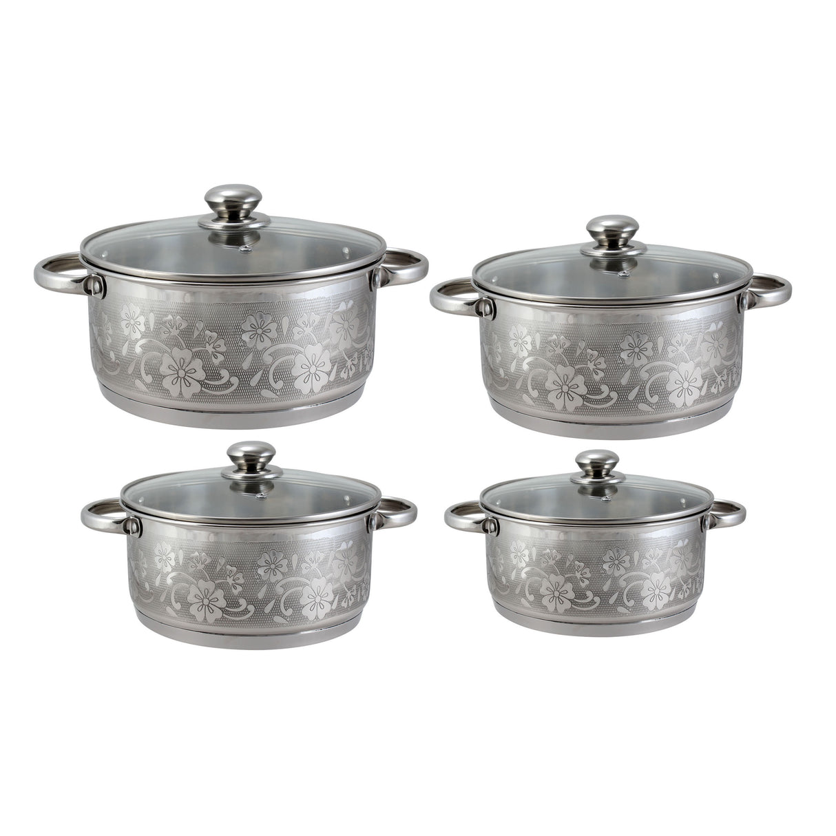 Royalford Stainless Steel 8 Pcs Casserole Set - Comfortable Handle Oven & Microwave Safe Serving Bowl with Glass Lid | Double Cooking Casseroles & PFOA Free | Perfect for Soups, Stews & More