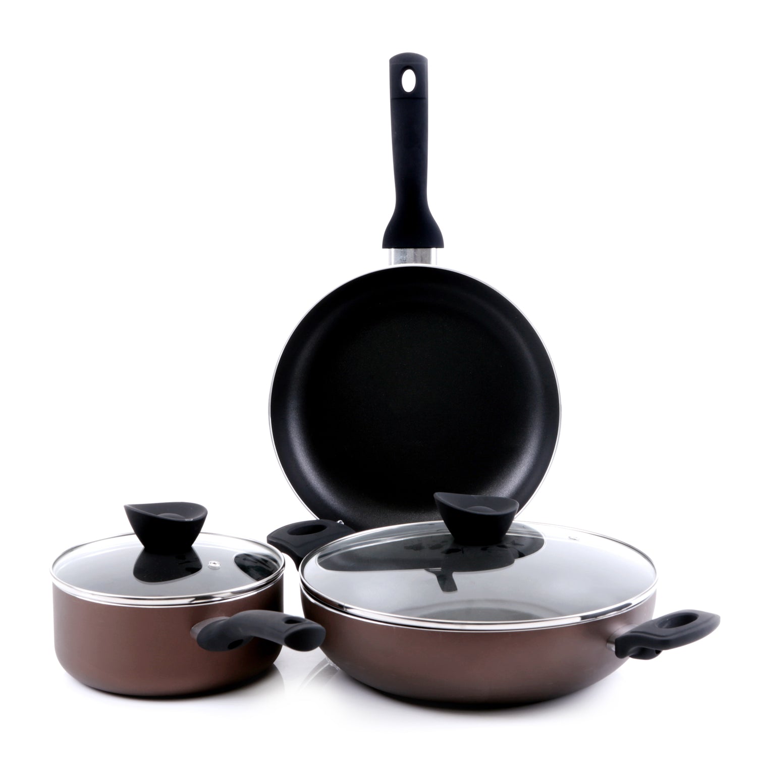 Royalford 5 Pcs Bavaria Non Stick Cookware Set - Non-Stick Cookware - Tempered Glass Lid - Cool Touch Handles - Suitable for all Hobs including Induction - Even Heat Distribution