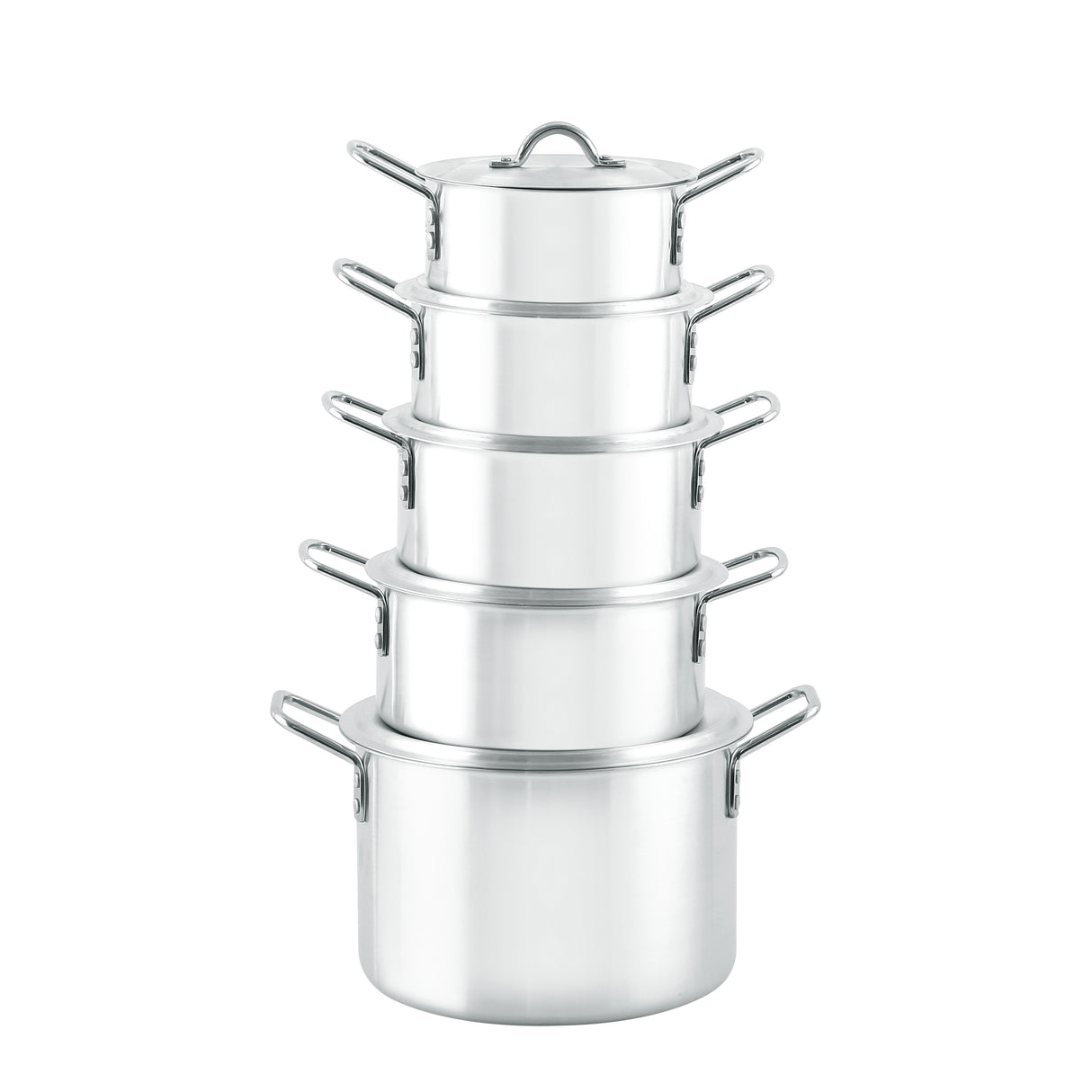 Royalford 5Pcs Aluminium Casserole with Lids - Cookware Set with Thick Base & Comfortable Handles | Tough Lids | Safe Food Grade Material | Size 22cm, 24cm, 26cm, 28cm & 30cm