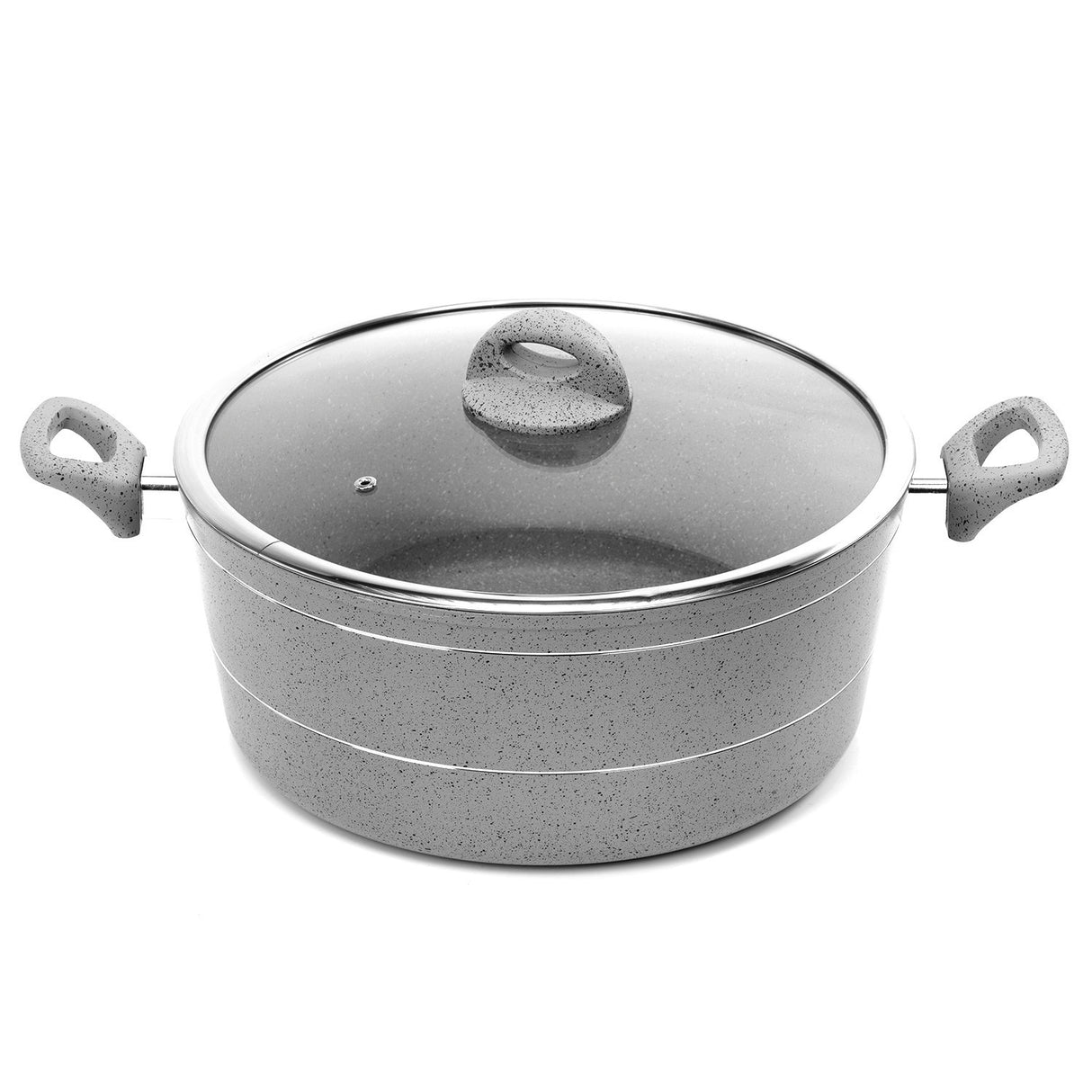 Royalford RF9472 Smart Casserole with Glass Lid - Durable Marble Coating, High-Quality Forged Aluminium Construction, Non-Stick Dish for Gas, Induction & Ceramic Hobs - 3.8MM Induction Bottom - (32x14) cm