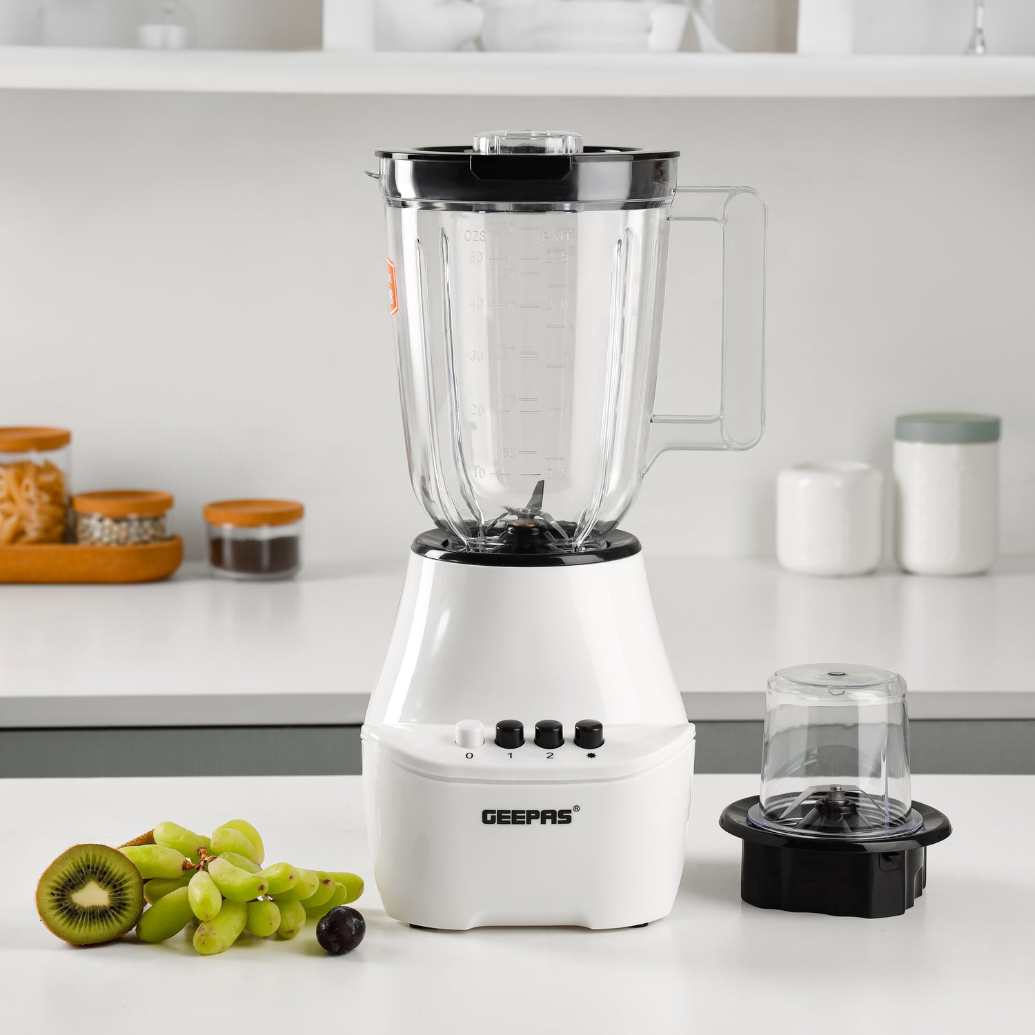 Geepas GSB5409 2-in-1 Blender | 250W | Stainless Steel Blades| 4 Speed Control with Pulse| Overheat Protection| Multi-Function Ice Crusher, Chopper, Coffee Grinder & More