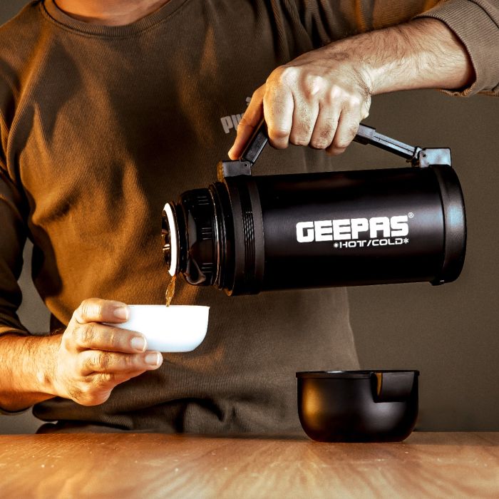 Geepas GSVB4110 Stainless Steel Vacuum Bottle | 1.2L | Double-Walled 18/8 Stainless Steel with Copper Coating | Hot 18H/Cold 24H Retention | BPA-Free | 2 Years Warranty
