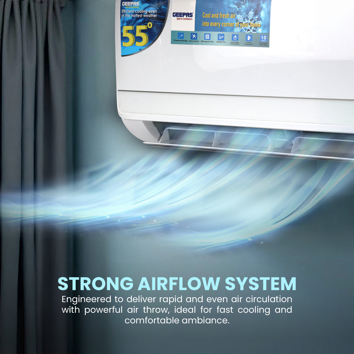 Geepas GACS247RCA 2.0 Ton Inverter Split Air Conditioner | 24000 BTU Cooling Capacity | Energy Efficient & Low Noise Operation |  Modern Design  | 1-Year  Warranty