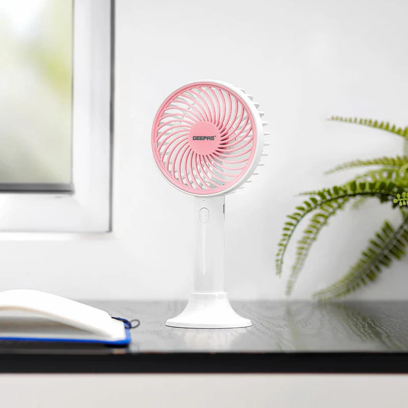 Geepas GF21206 4-Inch Rechargeable Handy Fan | Portable Personal Fan with Powerful Motor| 3 Speed Settings| USB Charging| Long Battery Life| Lightweight| 2 Years Warranty