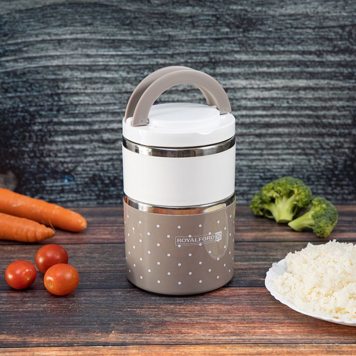 Royalford RF6145 Double Layer Lunch Box - Leak-Proof & Airtight Lid Food Storage Container - High-Quality Stainless Steel Inner, Durable, Non-Toxic and Extended Fastening Lid Design - Portable and Dishwasher Safe