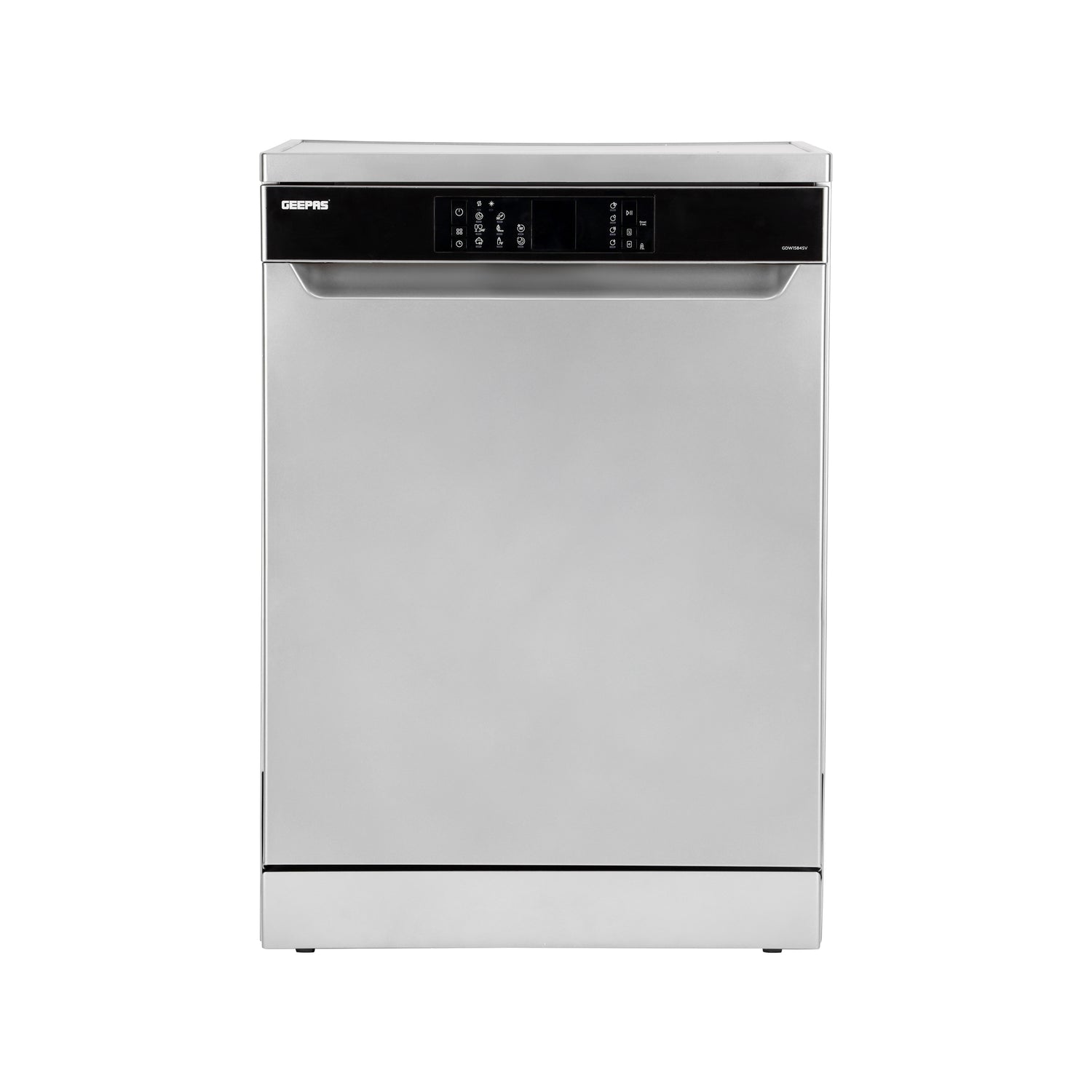 Geepas Free Standing Dishwasher GDW1584SV | 15 Place Settings, 3 Baskets, Stainless Steel Tub, 8 Programs, Delay Timer, LED Display, Child Lock, 2 Year Warranty