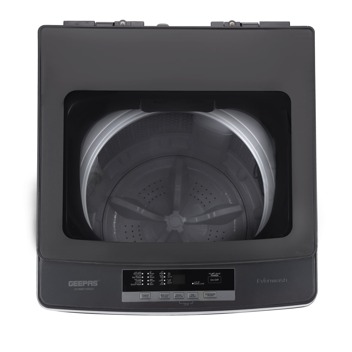 Geepas GFWM1109LCS Fully Automatic Top Load Washing Machine | 10kg Capacity| 550W | LED Display| Diamond Drum| Strong Pulsator| Premium Metal Body| 1-Year Warranty