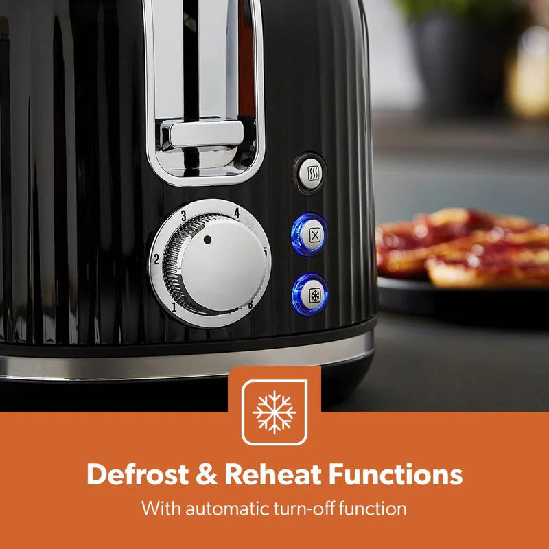Geepas Fluted Bread Toaster GBT36558UK-BK – 2 Slice, 6 Browning Levels, Removable Crumb Tray, Defrost & Reheat, Ideal for All Bread Types, 2-Year Warranty, Black