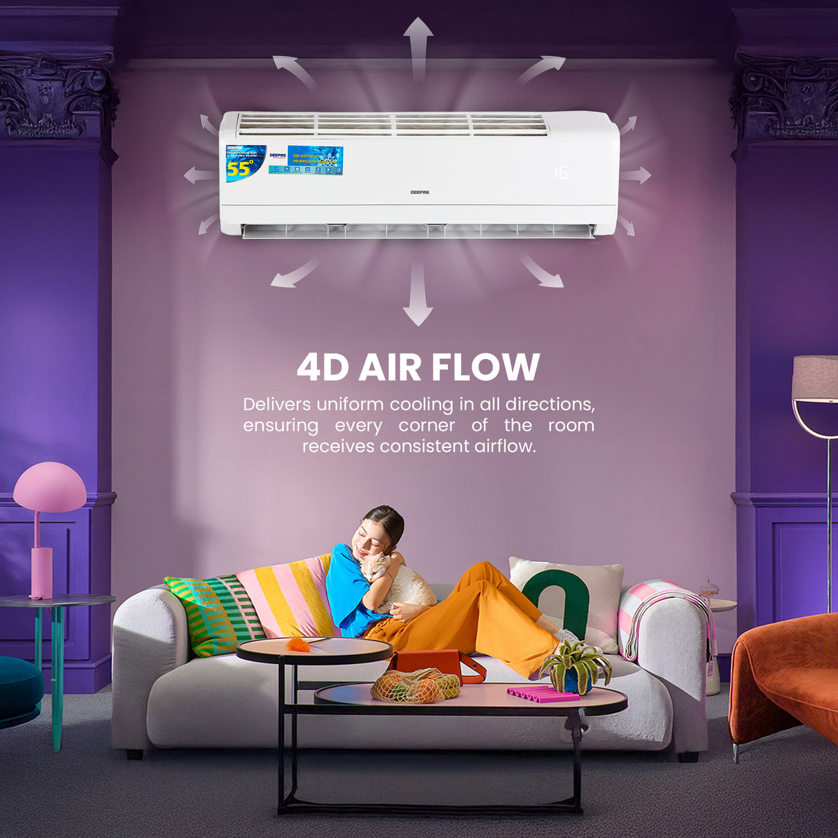 Geepas GACS247RCA 2.0 Ton Inverter Split Air Conditioner | 24000 BTU Cooling Capacity | Energy Efficient & Low Noise Operation |  Modern Design  | 1-Year  Warranty