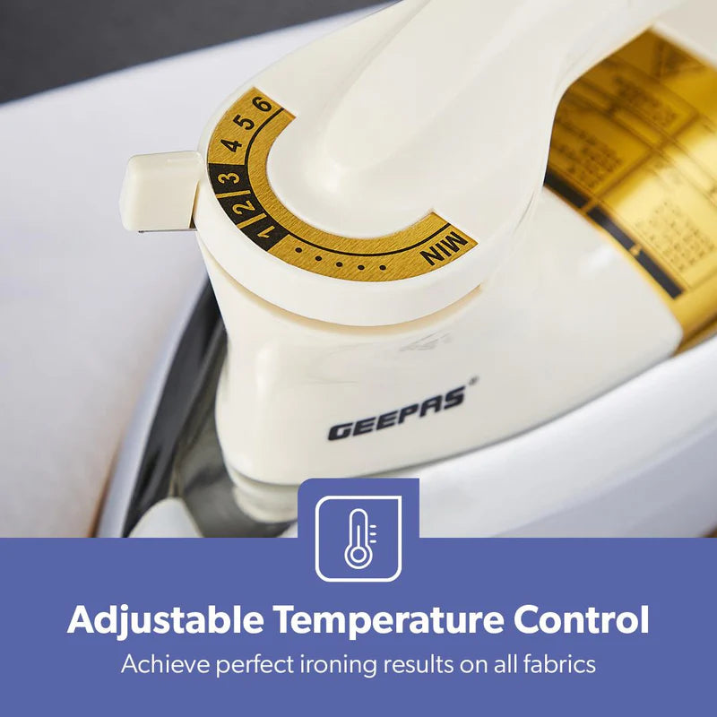 Geepas GDI23011 Automatic Heavy Weight Dry Iron| 1200W|Teflon Coated Soleplate| Adjustable Temperature Control| Overheat Protection| Smooth Glide Design| 7-Year Warranty