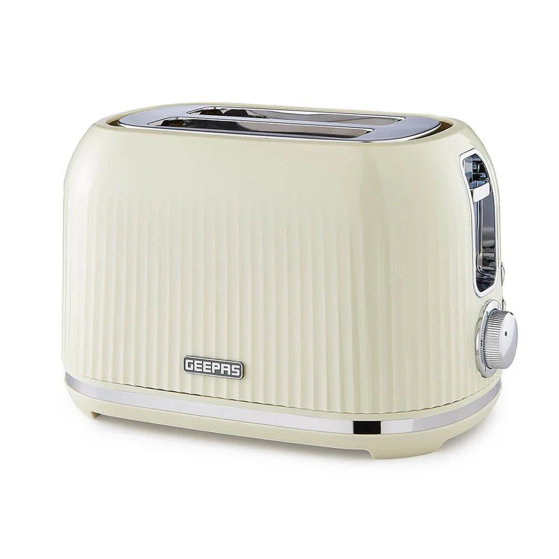 Geepas Fluted Bread Toaster GBT36558UK-CR – 2 Slice, 6 Browning Levels, Removable Crumb Tray, Defrost & Reheat, Ideal for All Bread Types, 2-Year Warranty, Cream