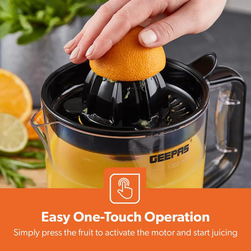 Geepas GCJ9900 Citrus Juicer | 1.0L Large Capacity | Two-Way Rotation for Maximum Extraction | Durable Copper Motor | 25W Power | Easy to Clean |  2 Years Warranty