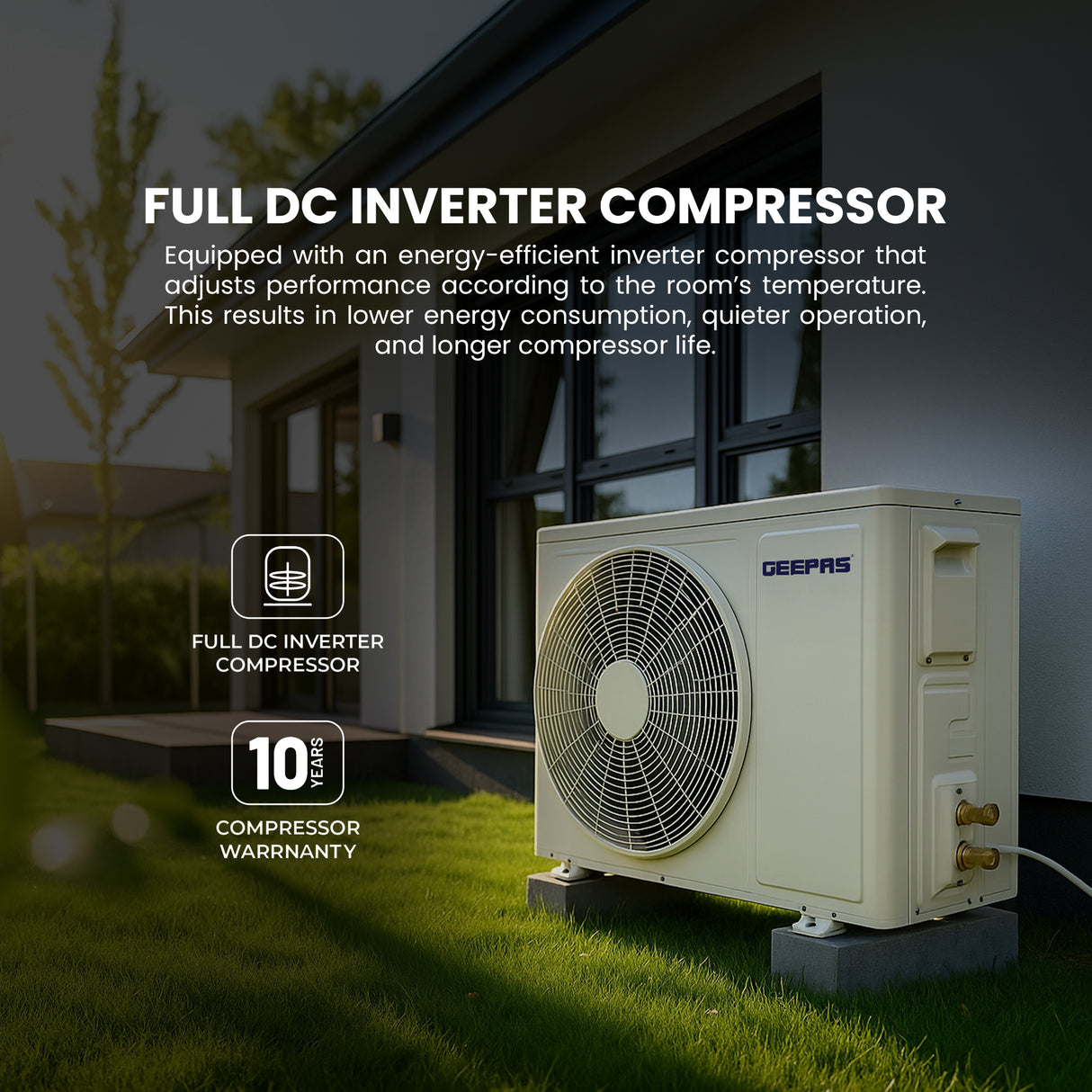 Geepas GACS247RCA 2.0 Ton Inverter Split Air Conditioner | 24000 BTU Cooling Capacity | Energy Efficient & Low Noise Operation |  Modern Design  | 1-Year  Warranty