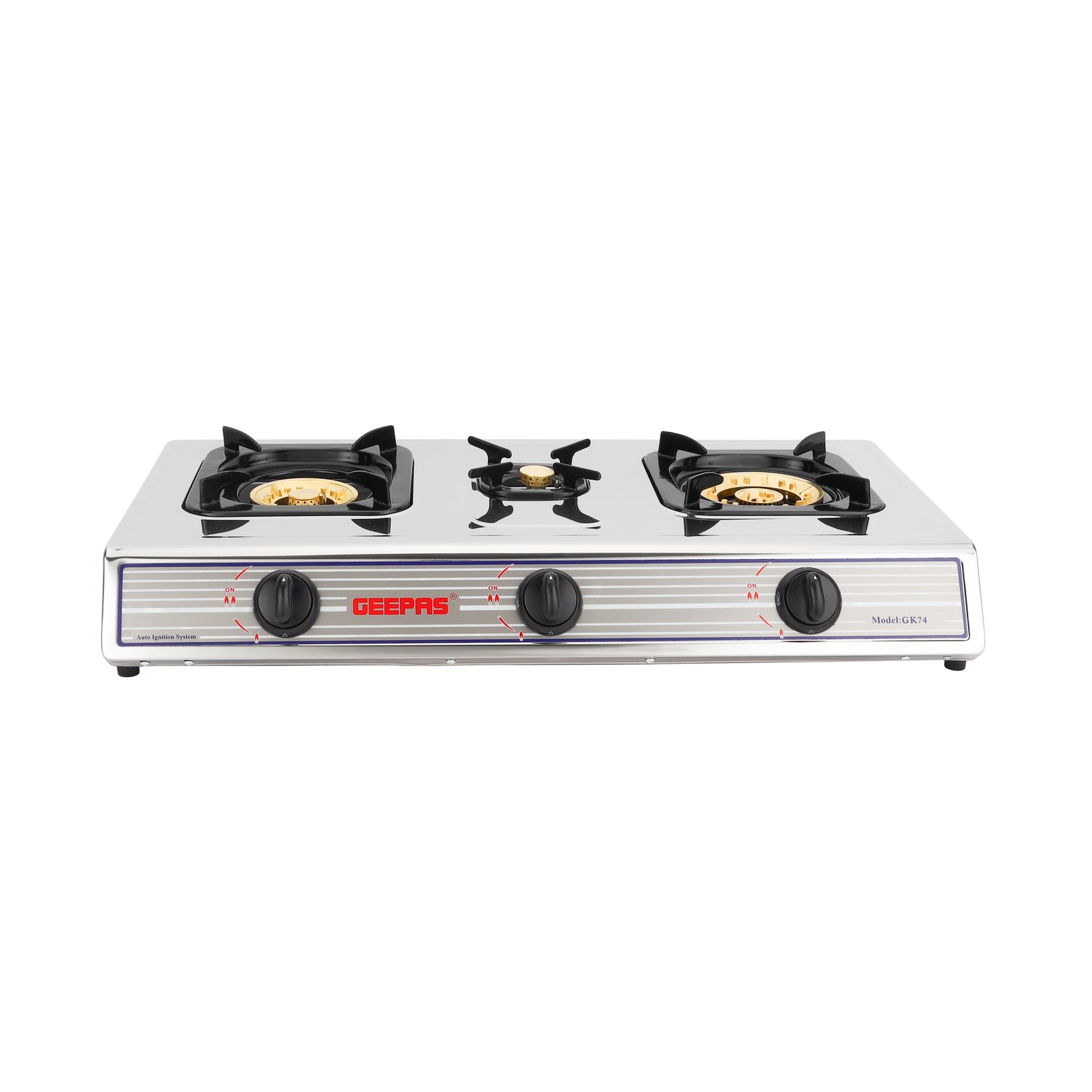 Geepas GK74 Stainless Steel Gas Cooker | 2 Burner Stove | Durable Brass Burners| Auto Ignition System| High Efficiency Flame| Easy to Clean Design | 2 Years Warranty