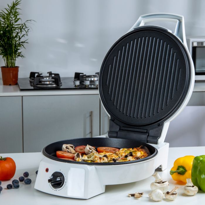 Geepas GPM2035 Pizza Maker | 1800W Electric Pizza Maker with 32CM Non-Stick Baking Plate| Double Heating| Adjustable Temperature| Multifunction Grill | 2 Years Warranty