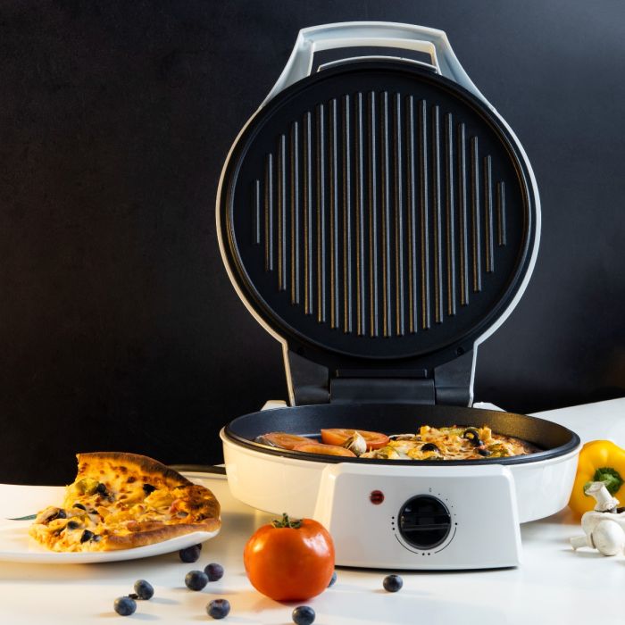 Geepas GPM2035 Pizza Maker | 1800W Electric Pizza Maker with 32CM Non-Stick Baking Plate| Double Heating| Adjustable Temperature| Multifunction Grill | 2 Years Warranty