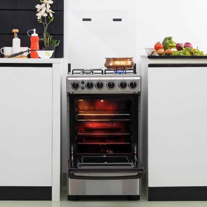Geepas GCR5555 50x50 Gas Cooking Range | Free Standing Design with Full Safety System 6 Knobs | 4 Gas Burners & Durable Inox Top Table | Gas Oven with Grill Function