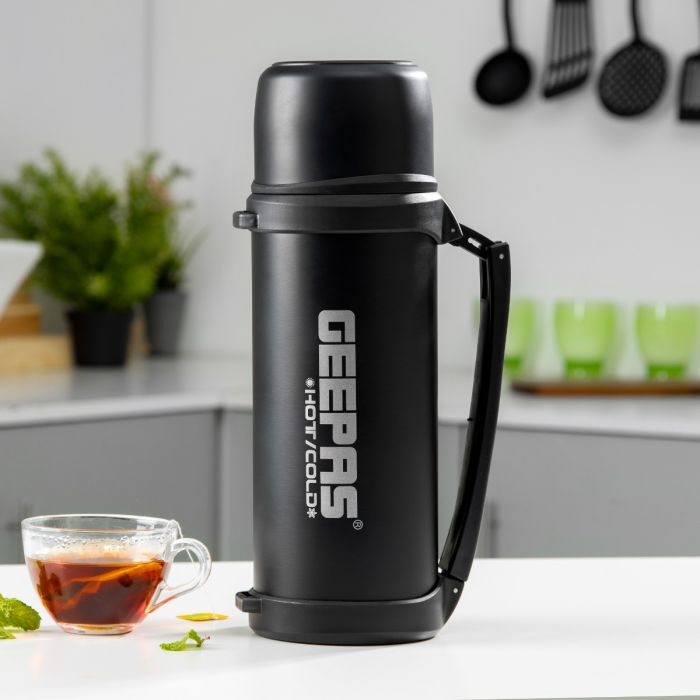 Geepas GSVB4112 Stainless Steel Vacuum Flask | 1.8L Capacity | Double-Walled Insulation for 24-Hour Hot & Cold Retention | Leak-Proof & BPA-Free Design| 2 Years Warranty
