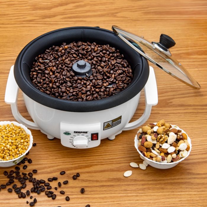 Geepas GCR63038 Coffee Roaster | 750g Large Capacity Coffee Bean Roaster with Thermostat Control|  800W Powerful Motor | Heat-Resistant Body & Durable Safe Design
