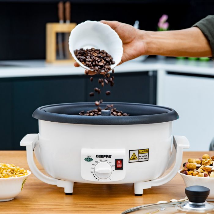 Geepas GCR63038 Coffee Roaster | 750g Large Capacity Coffee Bean Roaster with Thermostat Control|  800W Powerful Motor | Heat-Resistant Body & Durable Safe Design