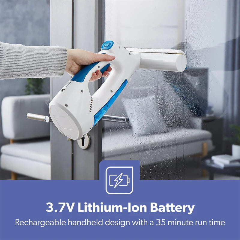 Geepas GWC63065UK Cordless Window Vacuum Cleaner | 3-in-1 Spray, Wipe & Suction| 140ml Water Tank| 3.7V 1500mAh Li-ion Battery| 35-Minute Run Time | 2 Years Warranty