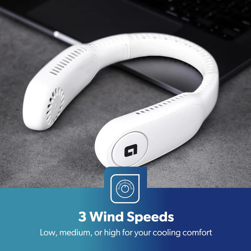 Geepas Portable Neck Fan- GF21228/ 6 Hours Long Working Time, 3 Speed Levels/ Lightweight, for Indoor and Outdoor Use/ Silent, Safe and Secure/ White, 2 Years Warranty