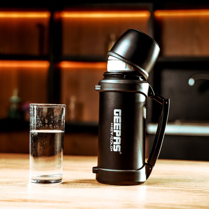 Geepas GSVB4110 Stainless Steel Vacuum Bottle | 1.2L | Double-Walled 18/8 Stainless Steel with Copper Coating | Hot 18H/Cold 24H Retention | BPA-Free | 2 Years Warranty