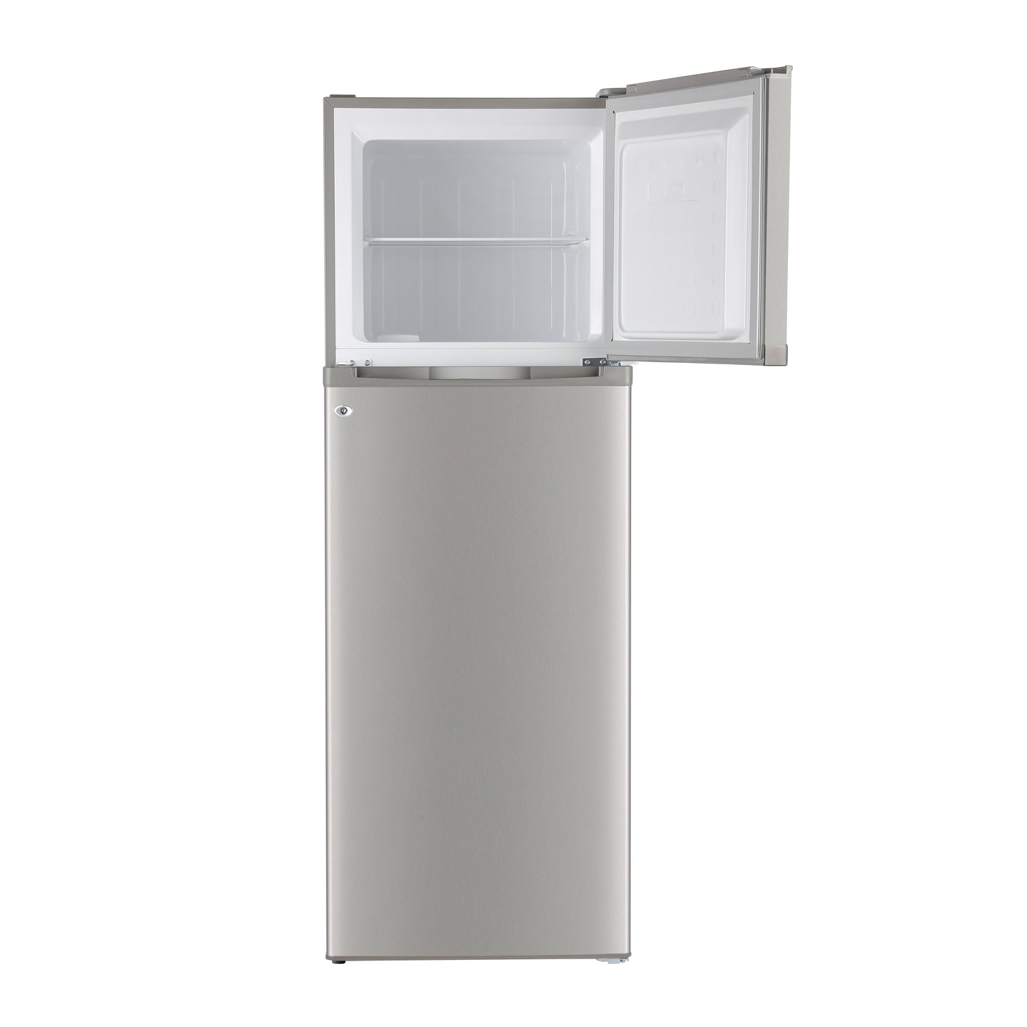 Geepas Defrost Double Door Refrigerator- GRF3500SXE/ Quick Cooling, Low Noise, Adjustable Thermostat/ Equipped with Glass Shelves, Big Crystal Drawer, Silver