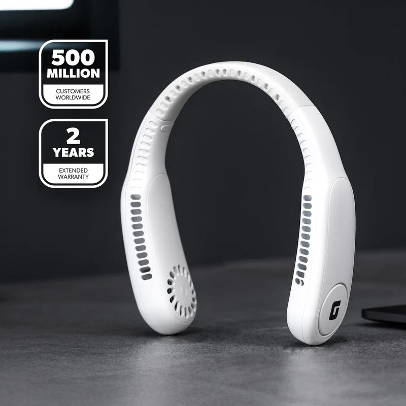 Geepas Portable Neck Fan- GF21228/ 6 Hours Long Working Time, 3 Speed Levels/ Lightweight, for Indoor and Outdoor Use/ Silent, Safe and Secure/ White, 2 Years Warranty