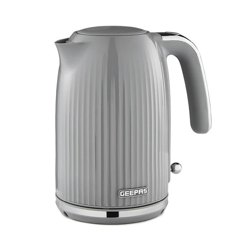 Geepas 1.7L Fluted Grey Jug Kettle GK38068UK-GR | 3000W Rapid Boil | 360° Cordless Base | Auto Shut-Off & Boil-Dry Protection | Elegant Design | 2 Years Warranty