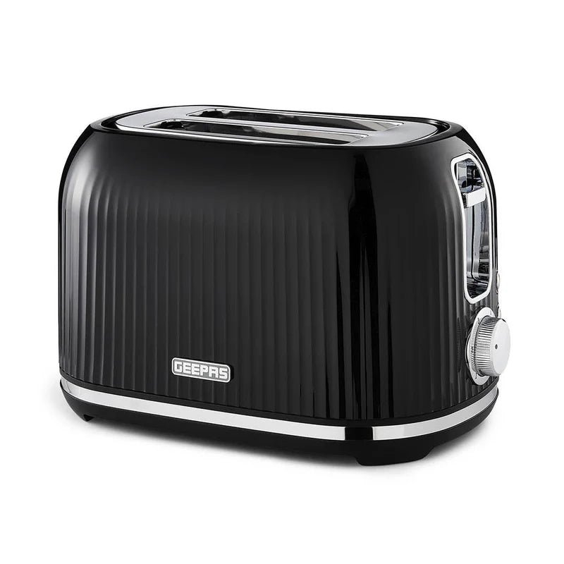 Geepas Fluted Bread Toaster GBT36558UK-BK – 2 Slice, 6 Browning Levels, Removable Crumb Tray, Defrost & Reheat, Ideal for All Bread Types, 2-Year Warranty, Black