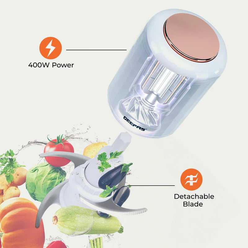 Geepas Multi Chopper GMC42012 | 500W| 0.5L Capacity Bowl |Stainless Steel Blades |Mincing Function| Coarse and Fine |Suitable for Vegetables, Fruits Etc/2 Year Warranty