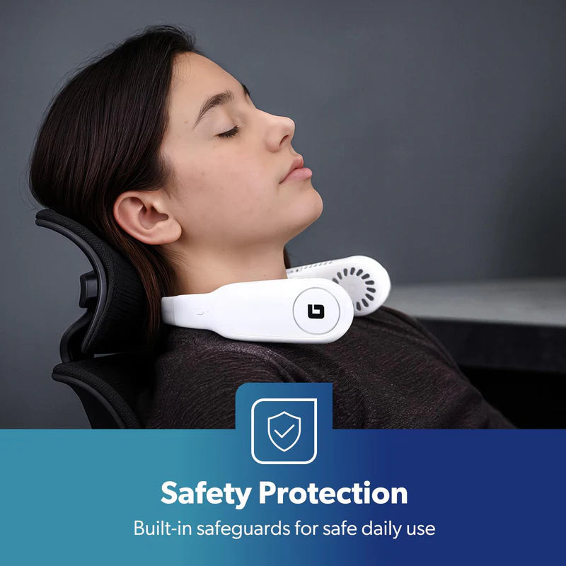 Geepas Portable Neck Fan- GF21228/ 6 Hours Long Working Time, 3 Speed Levels/ Lightweight, for Indoor and Outdoor Use/ Silent, Safe and Secure/ White, 2 Years Warranty